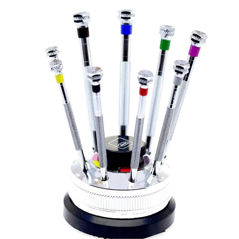 Ensemble de 9 tournevis avec support pivotant - Beco 205930 - Outil d'Horloger