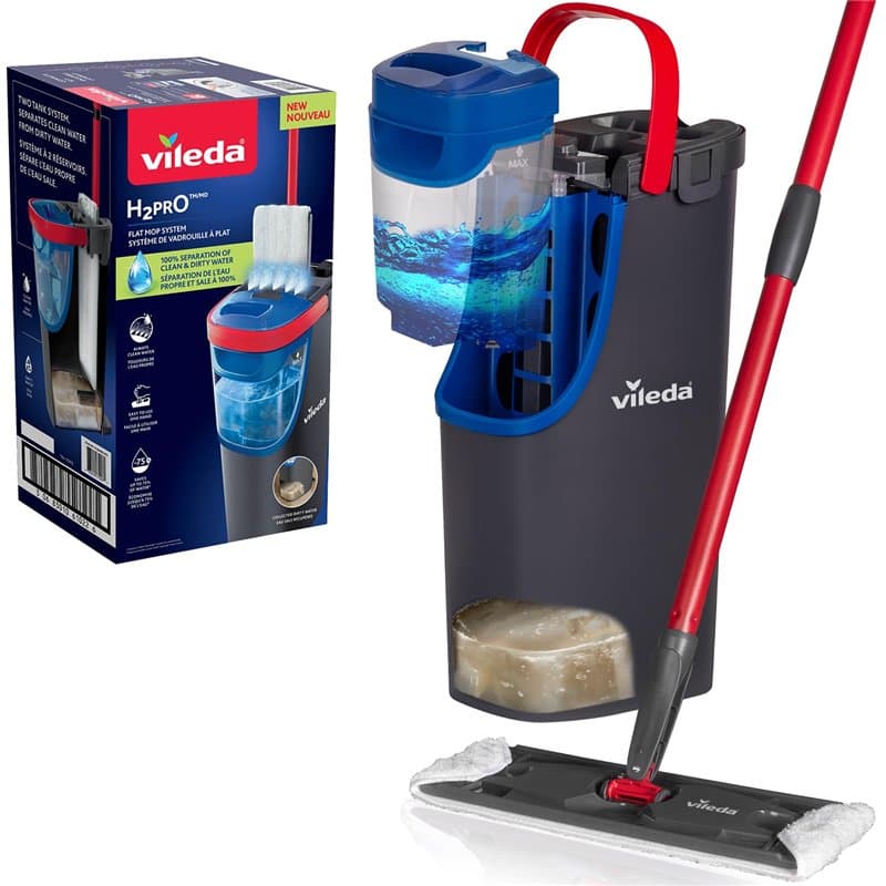 Vileda H2Pro serpillère Balai à Plat avec séparation Eau Propre et Sale, Conception économe en Eau, Utilisation Facile à Une Mai