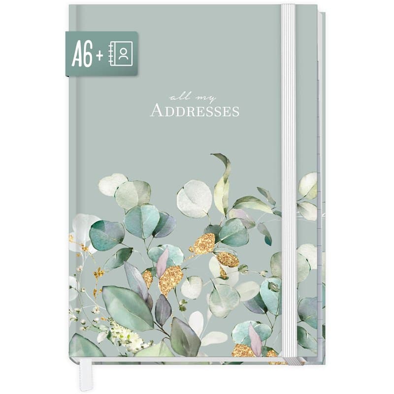 paper&you® Carnet d'adresses A6+ avec onglet A-Z "Feuilles de menthe" Livre pour contacts, anniversaires & mots de passe - durab