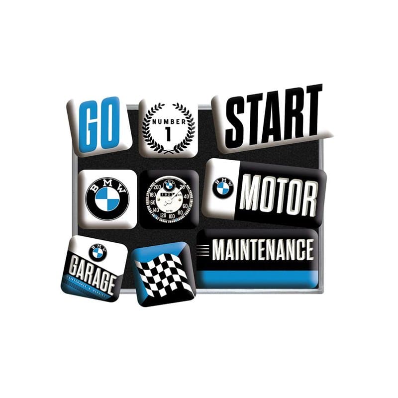 Nostalgic-Art Aimants pour frigo rétro, 9 pièces, Official License Product (OLP), BMW – Motor – Idée de Cadeau pour Fans de BMW,