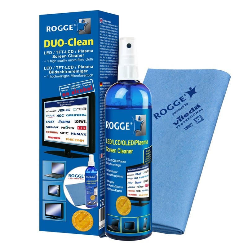 ROGGE DUO-Clean® Original 250ml inkl. Vileda Prof. Microfibre, LCD - TFT - LED - TV - Touch Displays + Plasma Screen Cleaner. Th
