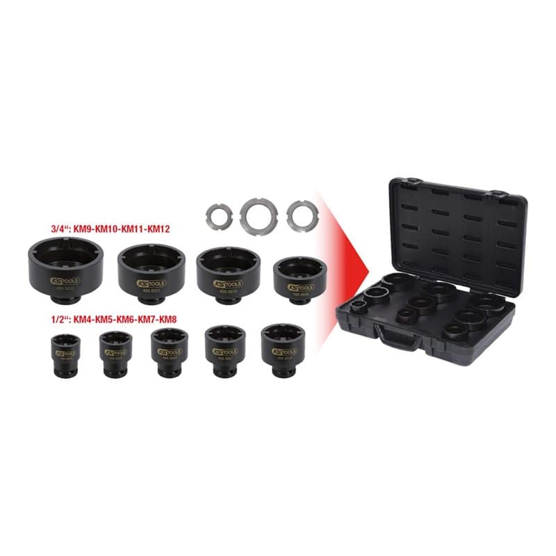 KS TOOLS Jeu de douilles à ergots pour écrous de moyeux, 9pcs 450.5020