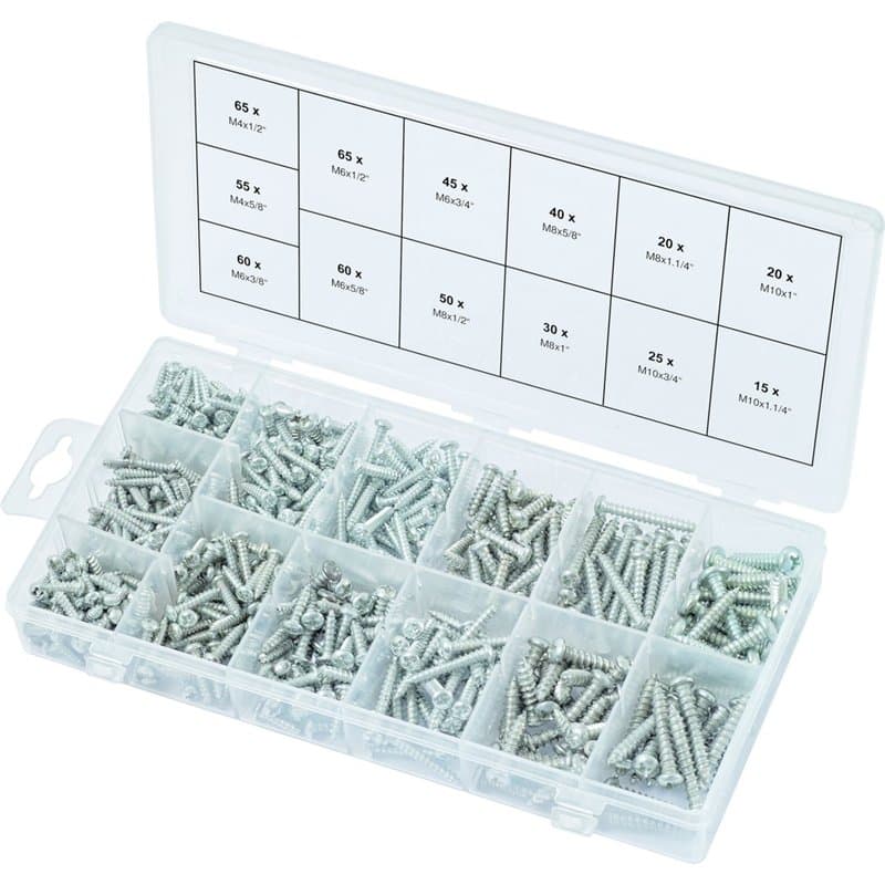 KS TOOLS 970.0420 Assortiment de vis auto-taraudeuses à tête ronde, 550 pcs, Gris