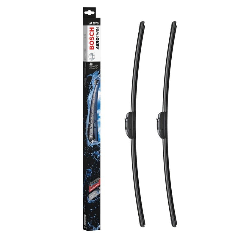 Bosch Balais d'Essuie–Glace Plats Aerotwin Retrofit AR657S, Longueur: 650mm/650mm – 1 Paire de Balais avant