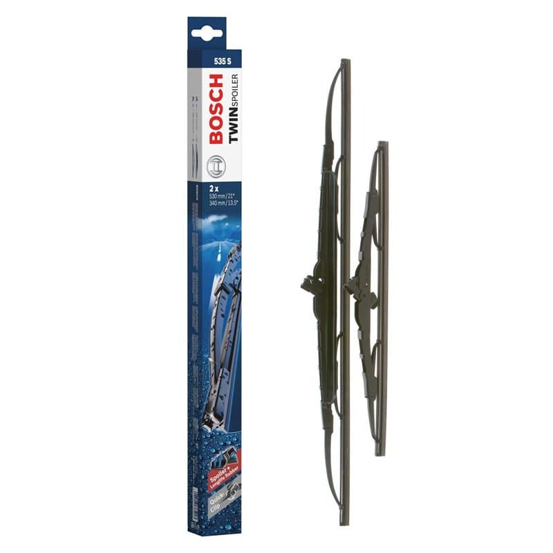 Bosch Balais d'Essuie–Glace Plats Conventionnel Twin Spoiler 535S, Longueur: 530mm/340mm – 1 Paire de Balais avant