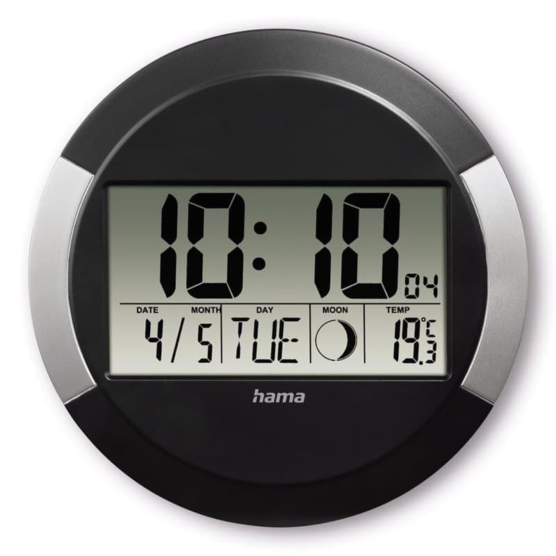 Hama Horloge Murale Numérique (Pendule Radio-pilotée DCF, sans Bruit de Tic-Tac, Montre de Cuisine écran LCD, Thermomètre, Calen