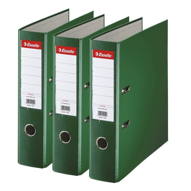Esselte, Essentials, Pack de 3 Classeurs à levier, Vert foncé, Dos 75mm, A4, PP, 624293