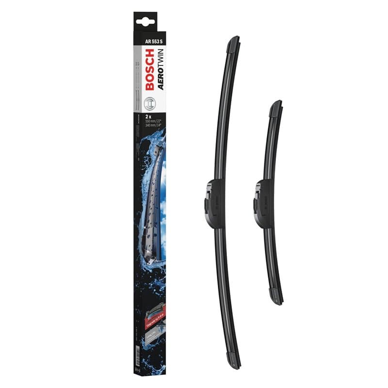 Bosch Balais d'Essuie–Glace Plats Aerotwin Retrofit AR553S, Longueur: 550mm/340mm – 1 Paire de Balais avant