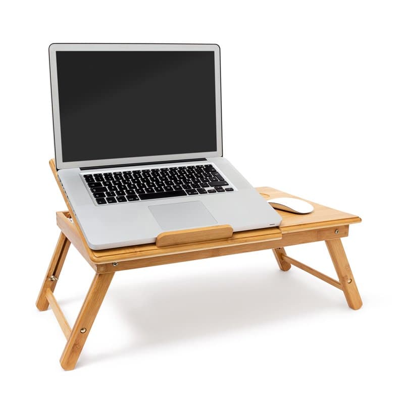 Relaxdays Table pliante pour ordinateur portable, hauteur réglable, Plateau pour souris, 30,5 x 72,5 x 35 cm, bambou