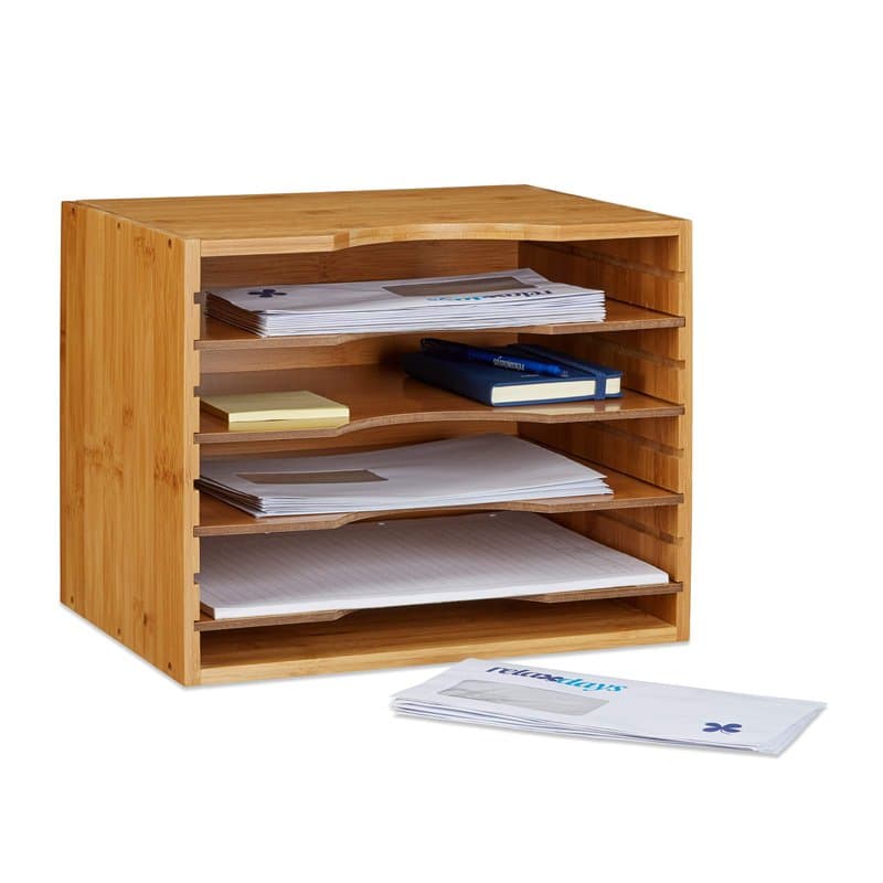 Relaxdays Corbeille à courrier en bambou organiseur de bureau porte-document papier range-documents avec tablettes amovibles dif