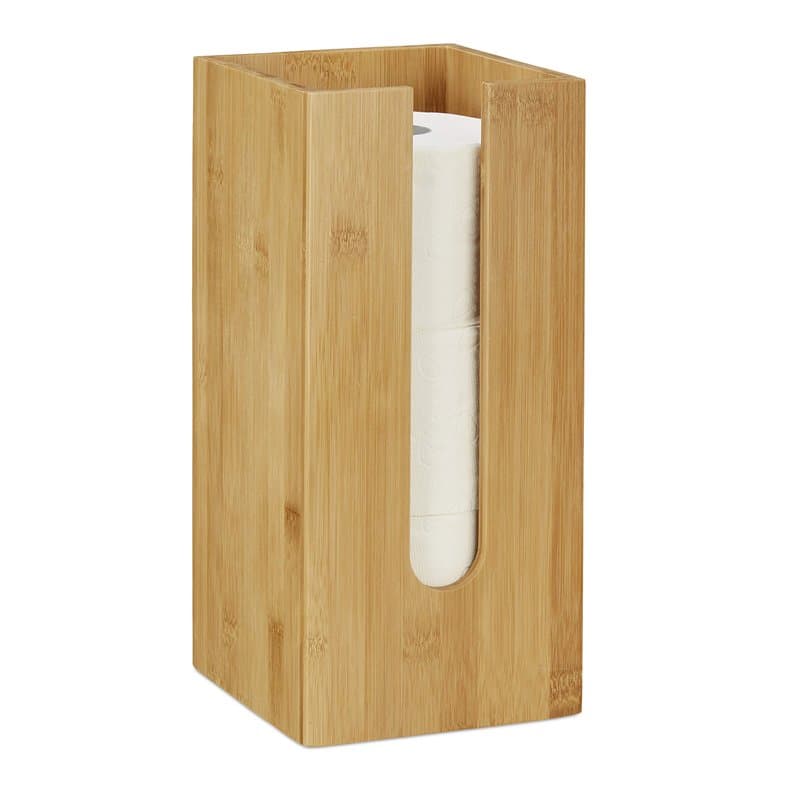relaxdays Porte-Rouleau de Toilette Autonome, pour 3 Rouleaux, Rangement Papier hygiénique, Bambou, 33x15x15 cm, Nature