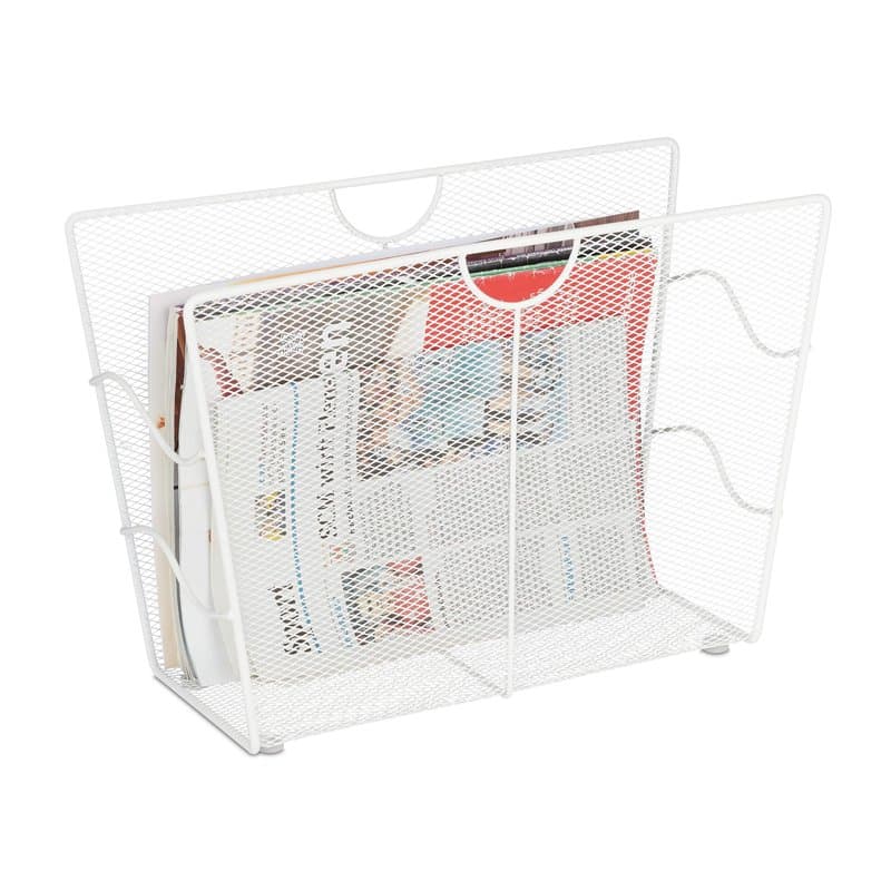 relaxdays Porte-revues en métal, Support à journaux Autonome, maillé, Salon et WC, HLP: 27 x 39 x 17 cm, Blanc