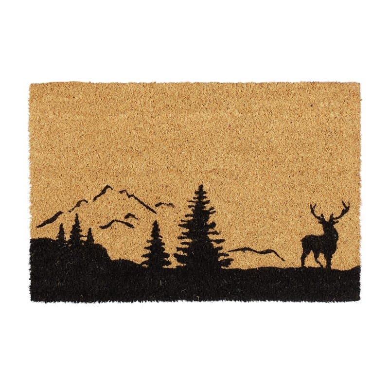 Relaxdays Paillasson en Coco, cerf et Arbres Tapis antidérapant, essuie-Pieds intérieurs & extérieurs, 40x60 cm, Nature