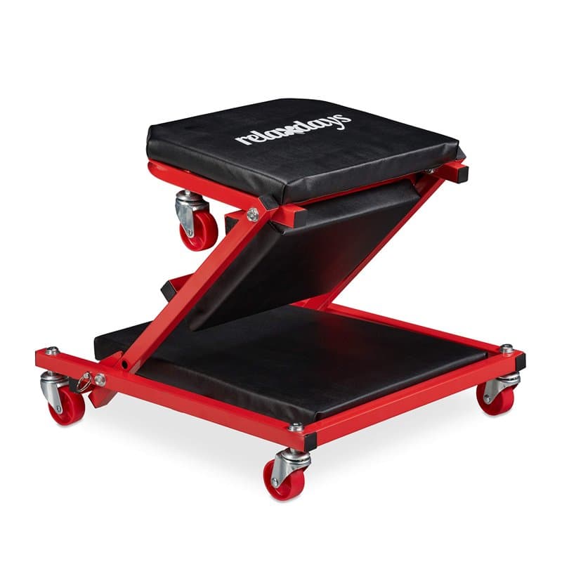 Relaxdays Planche à roulettes, jusqu’à 150 kg, 2 en1 couchette sur roues, siège pliable, 360°, rotatif, acier, noir.