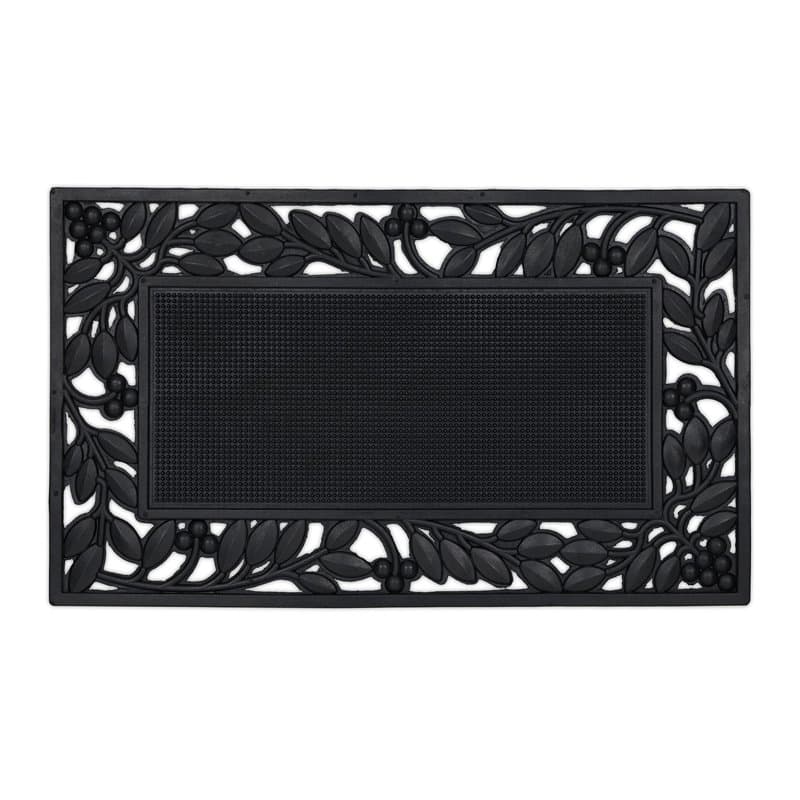 Relaxdays Paillasson Motif Feuilles, LxP : 75 x 45 cm, antidérapant, résistant, Tapis extérieur intérieur, Noir