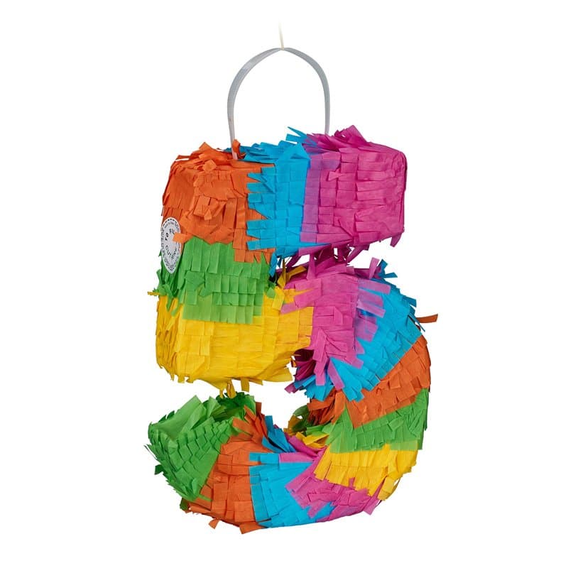 Relaxdays Pinata Chiffre 5, Arc-en-Ciel, Anniversaire, HxLxP : 20,5 x 15 x 4,5 cm, pour Enfants, à remplir, Multicolore