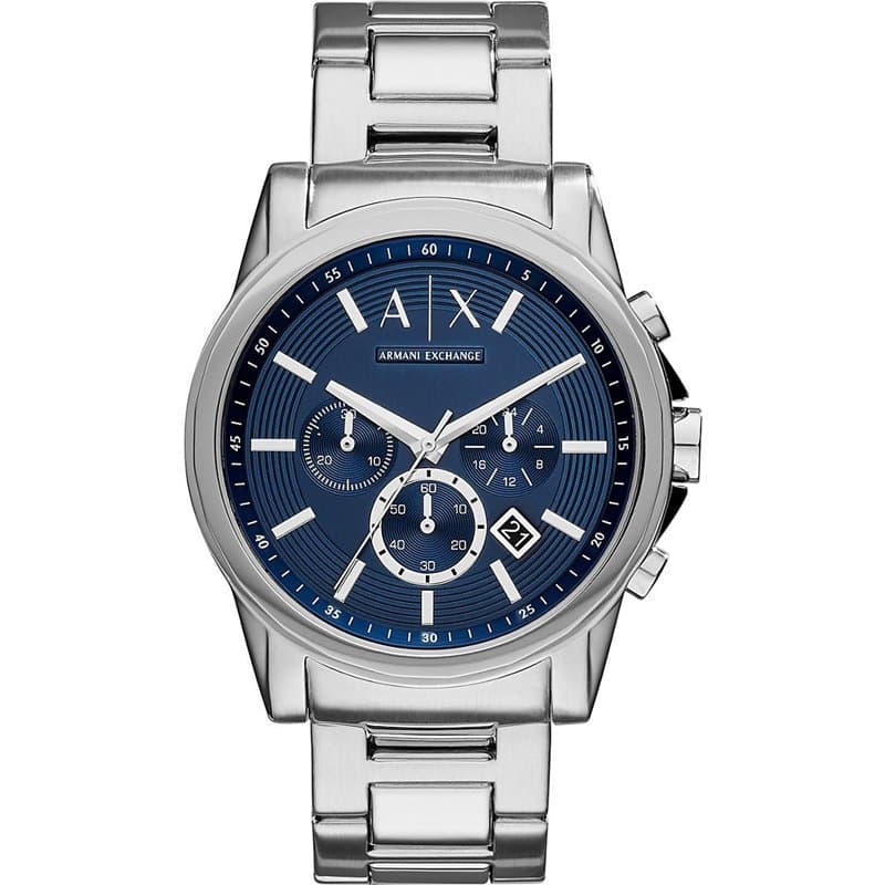 Armani Exchange Montre pour homme , mouvement chronographe à quartz, boîtier en acier inoxydable de 45 mm avec bracelet en acier
