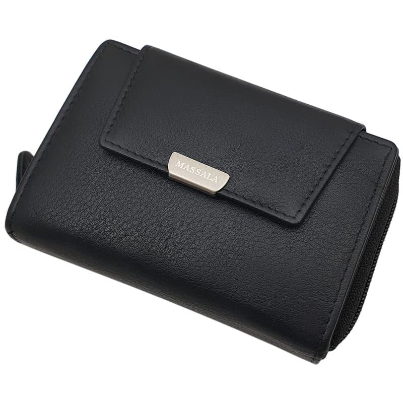 Portefeuille en cuir de vachette pour femme - Avec de nombreux compartiments - Avec protection RFID et NFC - Noir, Noir , Taille