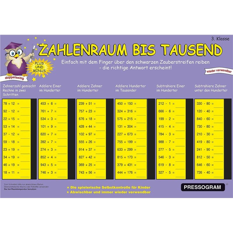 TimeTEX - Tableau magique « Mathematik » – Espace de chiffres jusqu'à 1000 | Tableau de calcul avec contrôle de soi pour apprend