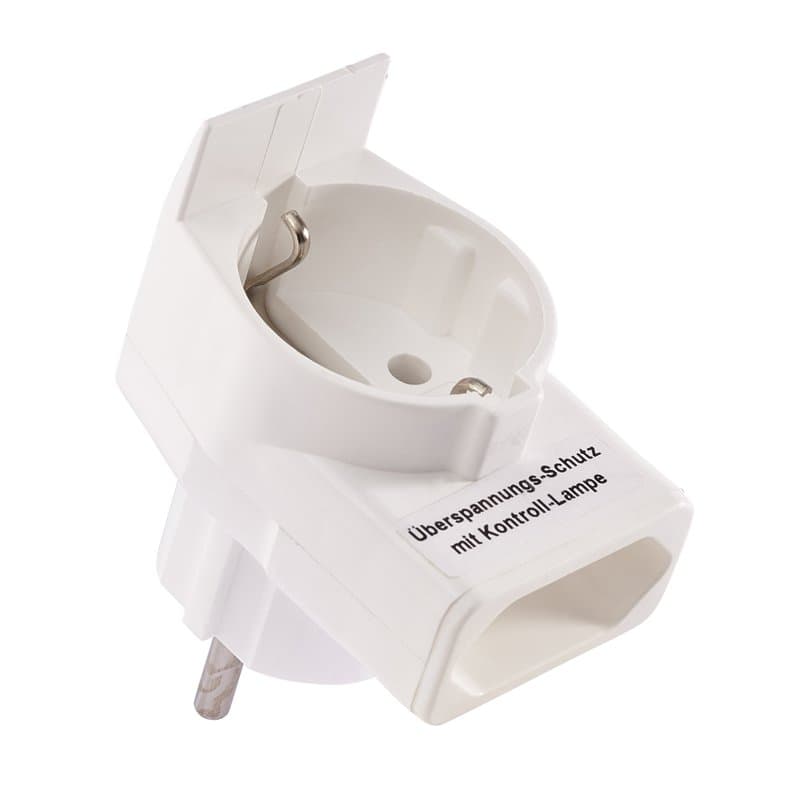 Fiche combinée duplex avec protection contre les surtensions, 1 fiche Euro et 1 fiche de contact de protection, pour enrouleurs