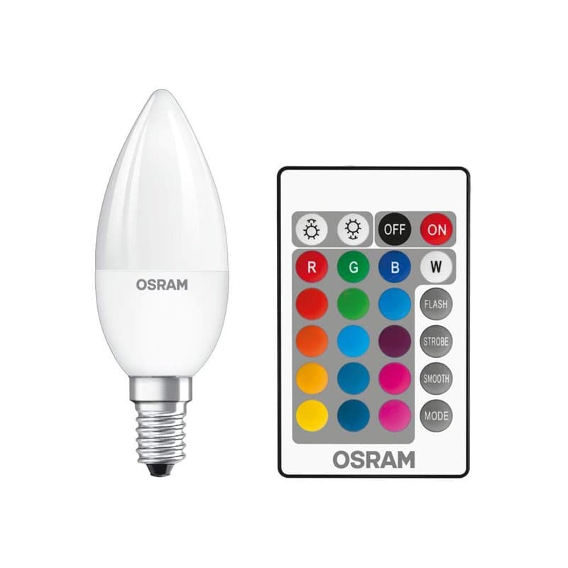Osram Lampes Retrofit RGBW avec télécommande Ampoule LED, Culot : E14, Blanc chaud, 2700 K, 9 W, Équivalent à 60 W, Mat, LED STA
