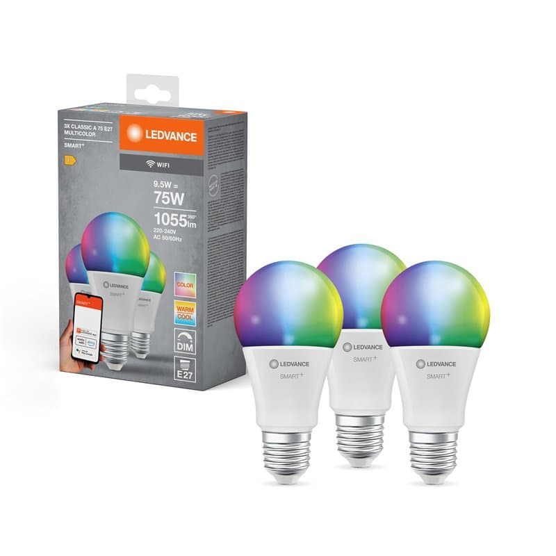 LEDVANCE Lampe LED intelligente avec technologie WiFi, E27-base, optique mate ,Couleurs RVBW modifiables, couleur de lumière mod