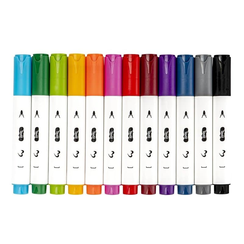 Ideen mit Herz Lot de 12 marqueurs pour textile - Marqueurs pour tissu - Lavables en machine - Pointe fine et fine - À base d'ea
