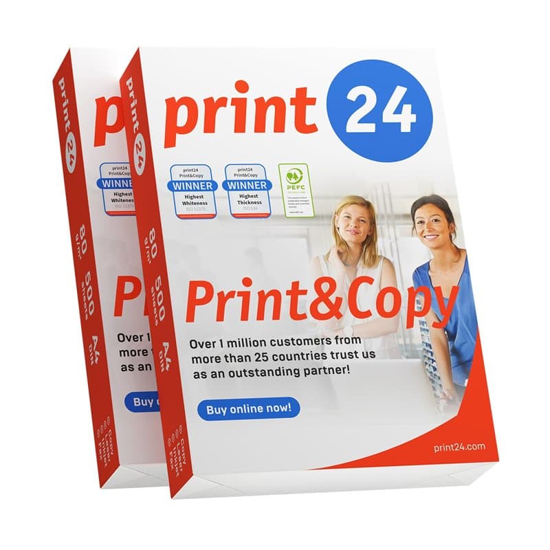 print24 Lot de 1000 feuilles de papier A4 pour imprimante et photocopieur, 2 x 500 feuilles A4, 80 g, blanc brillant CIE 160, ce
