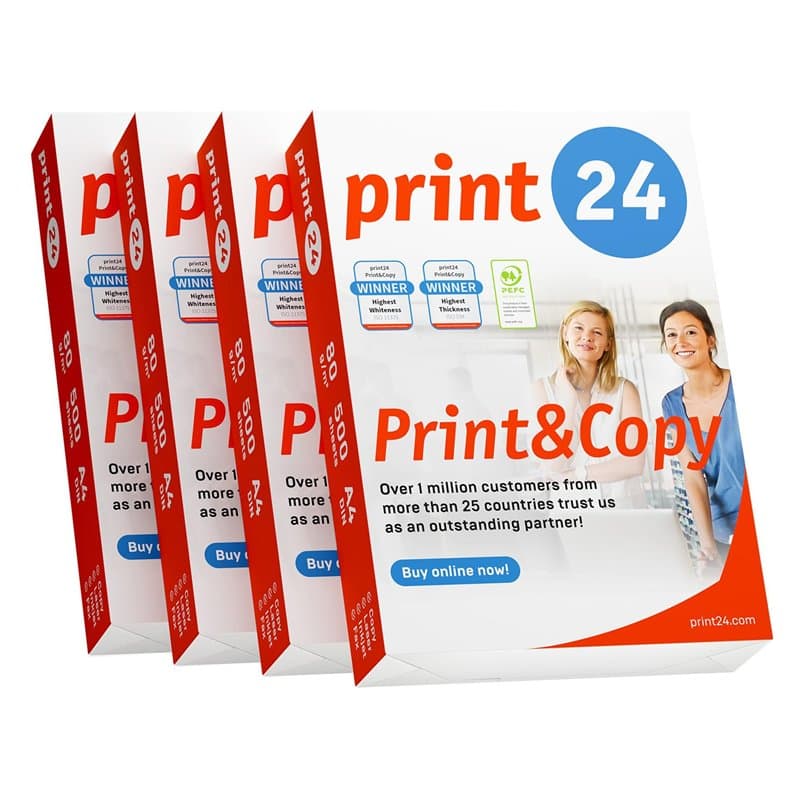 print24 Lot de 2000 feuilles de papier A4 pour imprimante et photocopieur, 4 x 500 feuilles A4, 80 g, blanc brillant CIE 160, ce