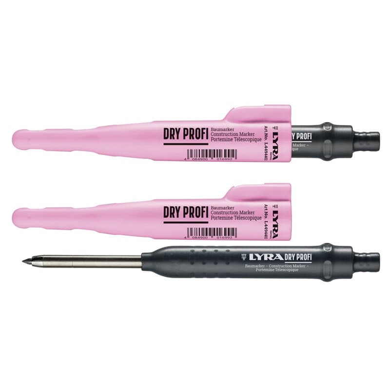 LYRA Dry Profi Marqueur de chantier Colour Edition rose, avec taille-crayon et clip, mine graphite universelle en 2B, 2,8 mm pou