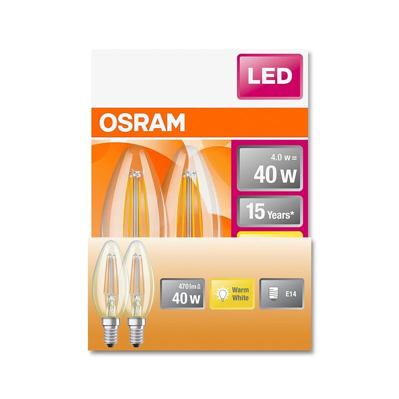 OSRAM LED Star Classic B40 LED lampe pour la base E14, forme de bougie, fil, 470 lumens, blanc chaud (2700k), remplacement des a