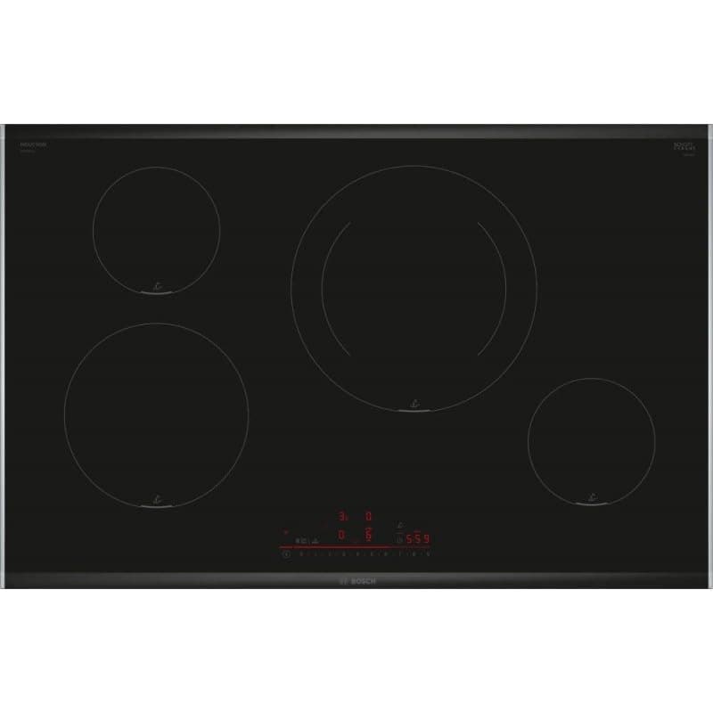 BOSCH Plaque à induction, 80 cm, série 6, 4 zones de cuisson, Electronique DirectSelect, PerfectFry Plus, Home Connect, Noir, PI