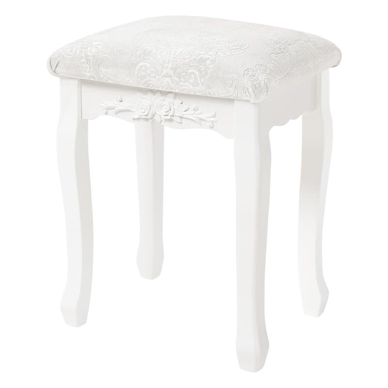 WOLTU Tabouret de Coiffeuse Style Baroque, Vintage Rembourré, Chaise de Maquillage et de Chambre, Blanc Crème, 37x30x50cm, MB601
