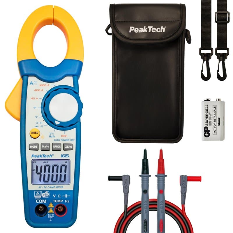 PeakTech 1615 - Pince Ampèremétrique 1000A AC/DC, Multimètre à Pince, TÜV/GS, CAT III, Pince de Courant, 4000 counts, Voltmètre