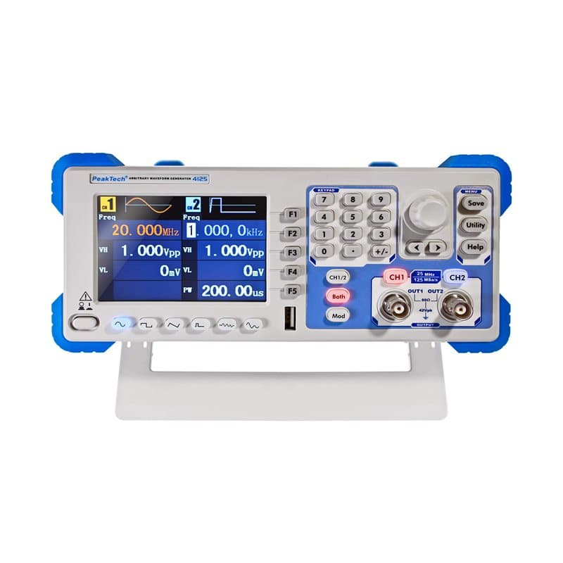 PeakTech 4125 - Générateur de Forme d'Onde Arbitraire 1µHz - 25MHz, Générateur de Fonction à 2 Canaux, Compteur de Fréquence 200
