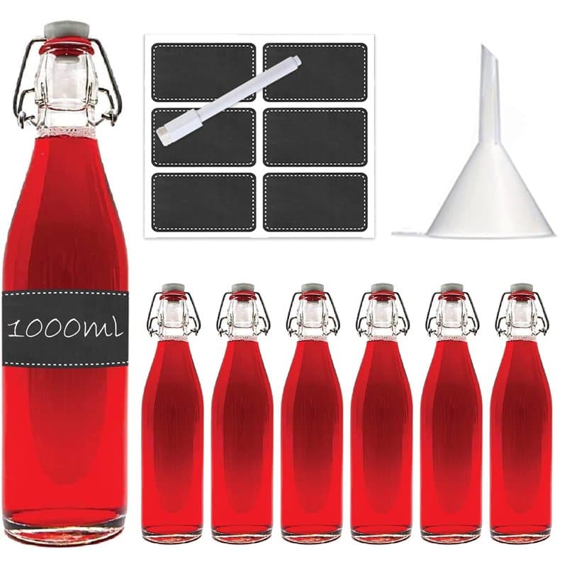 casavetro 6 x 1000 ML Swing Top Bouteilles en Verre vides Bouchon réutilisable Rechargeable-Joint en Caoutchouc Étanche pour Dom