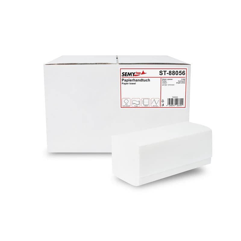 SemyTop Papier Essuie-Mains en ZZ-pliage, 2 couches, très blanc, 24 x 21 cm (3200 pcs)