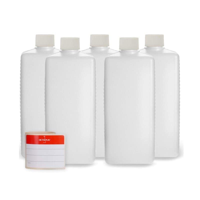 Octopus Bouteilles en Plastique 5 x 500 ML, Bouteilles en Plastique PE-HD avec Bouchon à vis de Blanc, Bouteilles vides avec Bou