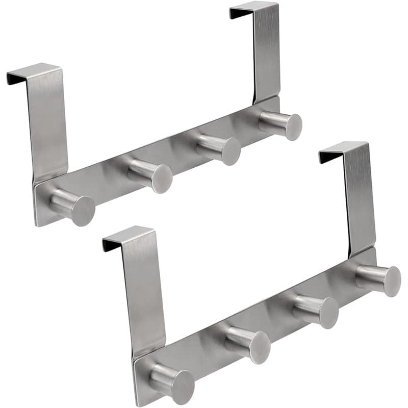 VonBueren Lot de 2 Porte-manteaux pour porte rembourrés Acier inoxydable | avec 4 crochets par unité | 25 cm | barre de patères