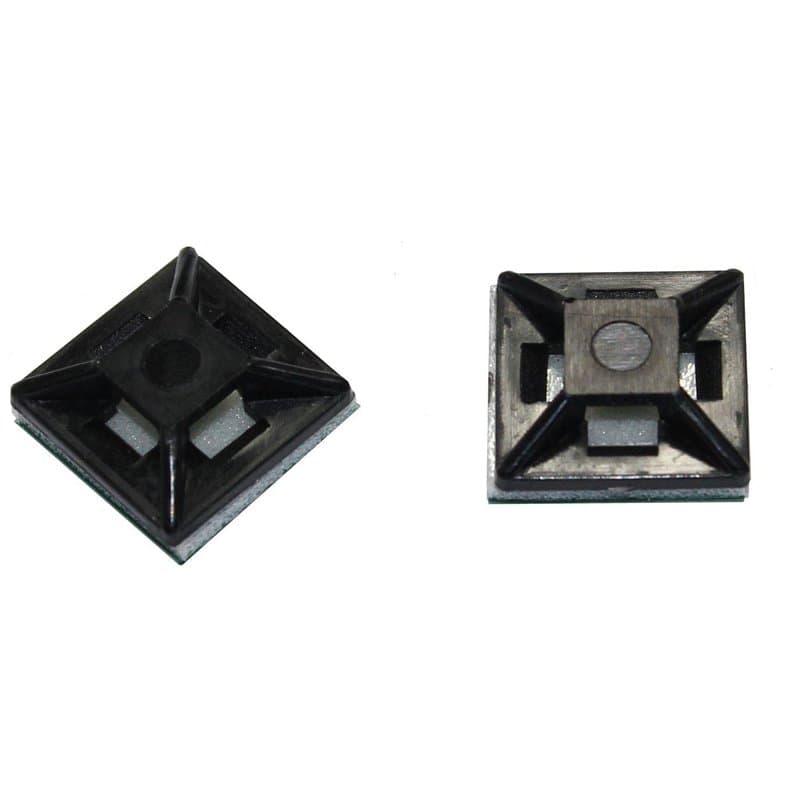 100x Bases auto-adhesives 12,5x12,5mm pour attaches de cable ; Noir