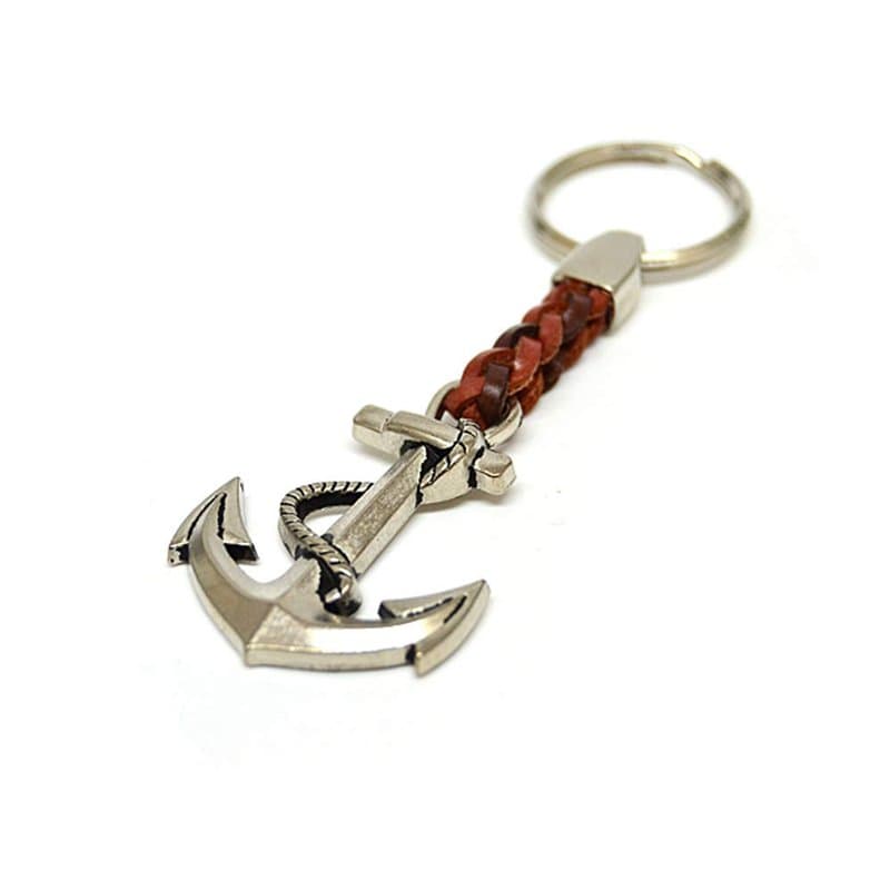 Porte-clés Anneau Porte-clés Ancre au Bout d'une lanière de Cuir, 7 cm Plus Anneau 2,5cm