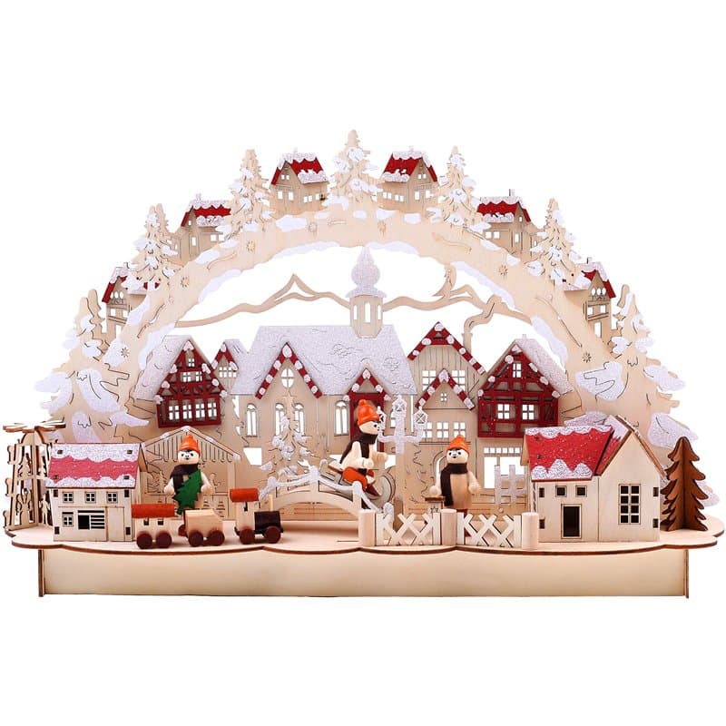 BRUBAKER - Arc lumineux 3D - Paysage d'hiver/Ville enneigée - Éclairage LED - 43,5 x 27 x 10,1 cm - Détails peints à la main - B