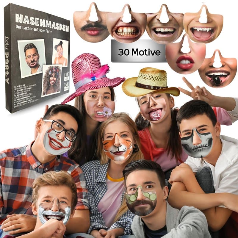 Bada Bing 30 motifs de masques de nez amusants pour boîte photo, mariage, JGA et anniversaire – Masque comme déguisement photo,
