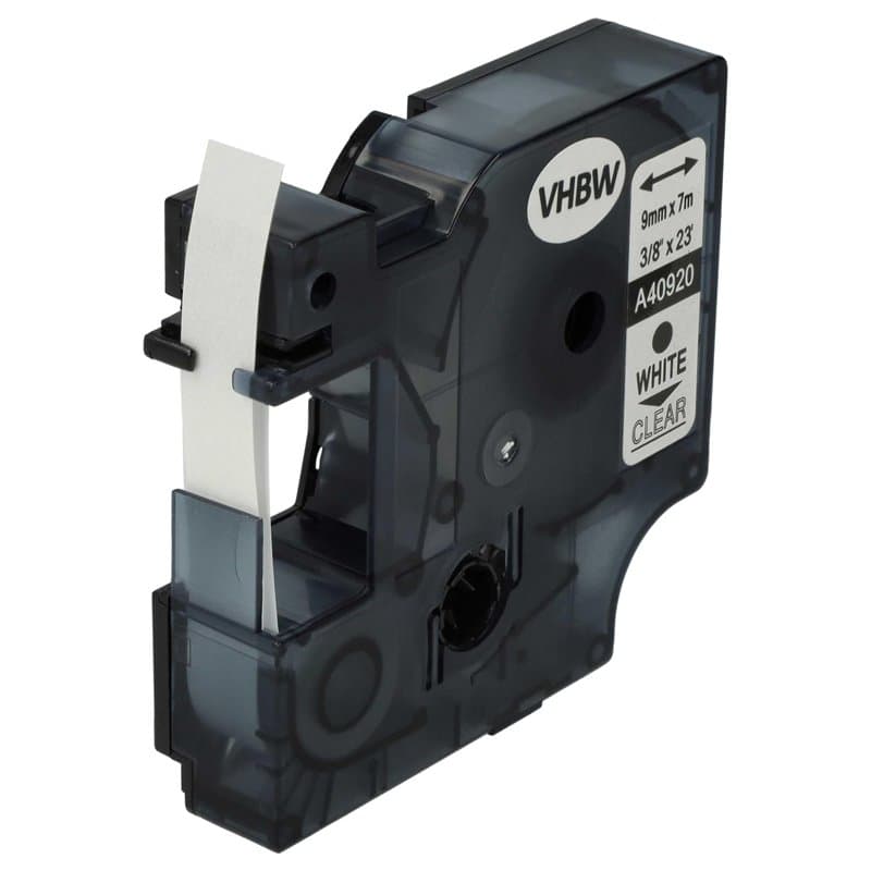 vhbw Ruban remplacement pour Dymo 40920, D1 pour imprimante d'étiquettes 9mm Blanc sur Transparent