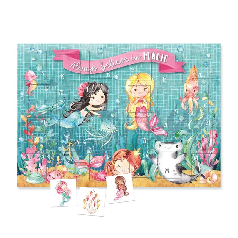 Papierdrachen Calendrier de l'Avent avec des tatouages pour enfants à coller - Tatouages avec des sirènes et d'autres dessins po