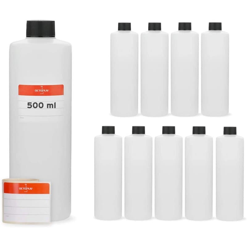 Octopus 10x Bouteilles en Plastique de 500 ML, Bouteilles en Plastique en HDPE, Bouteilles Rondes avec Bouchons à vis ou couverc