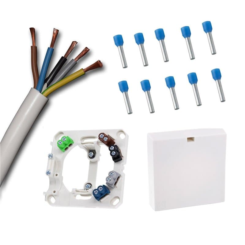 Boîte de raccordement avec câble de raccordement de 2 m blanc H05VV-F 5G2,5 mm2 (2 m) et bornes de raccordement colorées compati