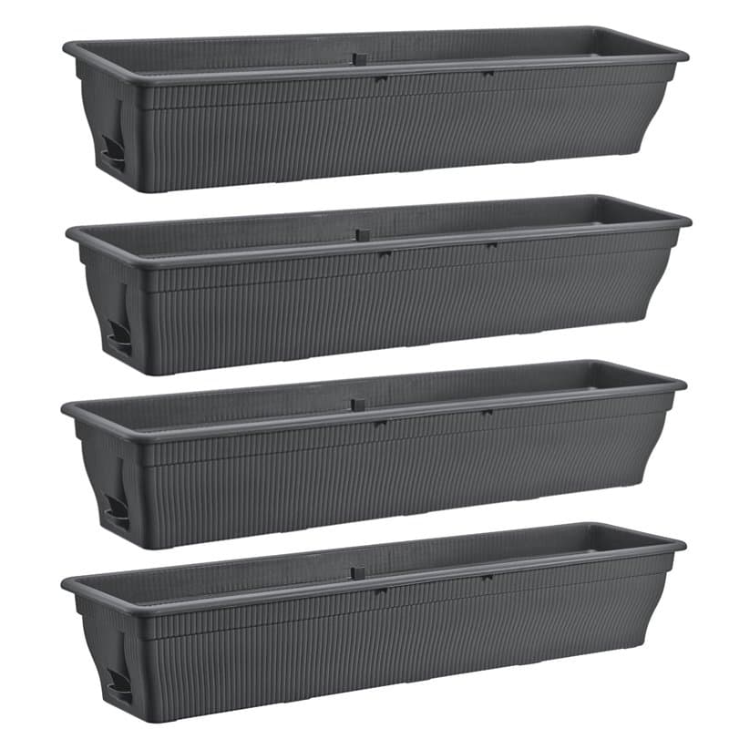 Lot de 4 jardinières de balcon de 100 cm avec réservoir d'eau anthracite, 25 l – Jardinière à fleurs résistante aux intempéries