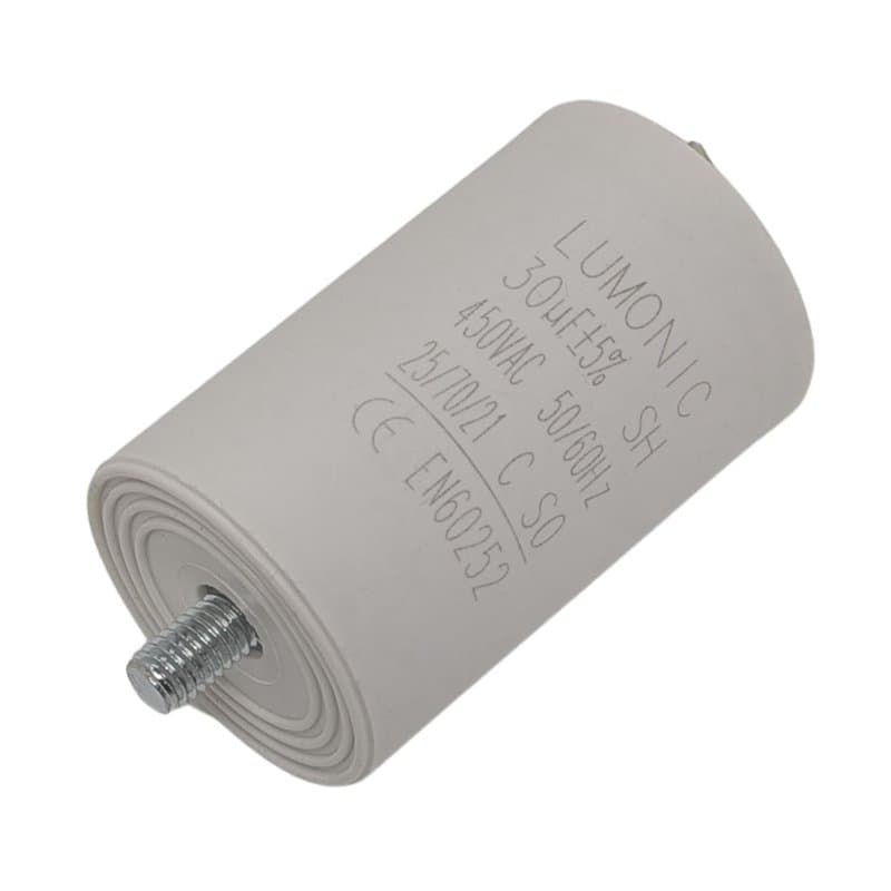 Lumonic Condensateur de démarrage avec Prise De Courant 6,3x0,8mm I 30µF 450V I 45x75mm I 30uF I Condensateur de moteur avec boî