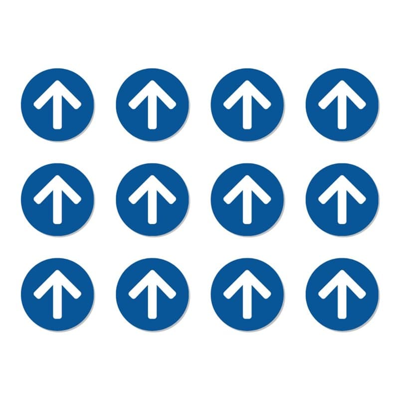 Lot de 12 flèches gauche, droite, haut et bas - Conforme à la norme DIN EN ISO 7010/ASR A1.3 - Autocollants : Ø 2,5 cm